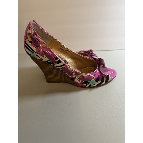 Naughty Monkey Shoes Open Toe High Heels Platform Pink Zebra Floral Size 8 EUC - Picture 4 of 8